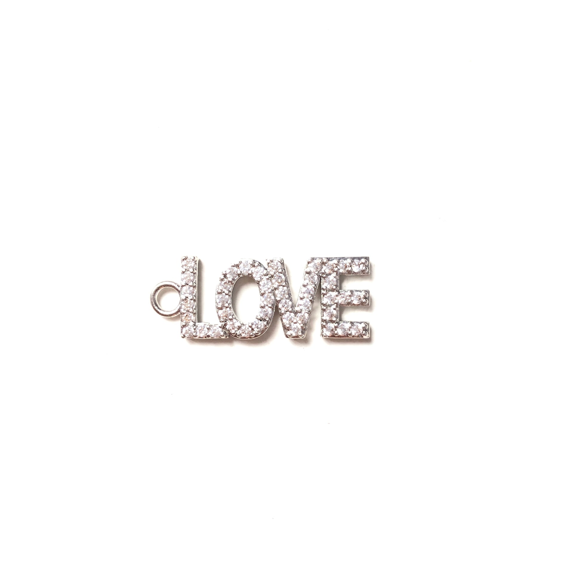 10pcs/lot Silver CZ Paved Letter Charms LOVE-10pcs CZ Paved Charms Love Letters Mother's Day Words & Quotes Charms Beads Beyond