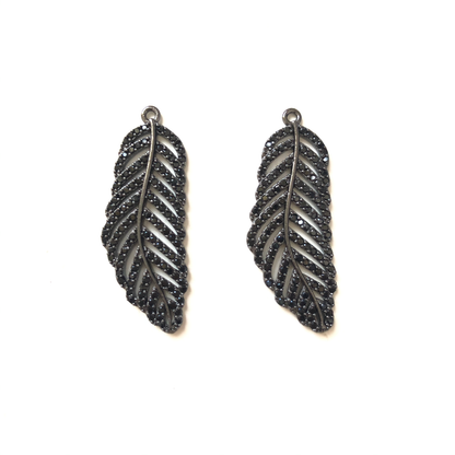 10pcs/lot 30.5*13mm CZ Paved Feather Charms Black on Black CZ Paved Charms Feathers On Sale Charms Beads Beyond