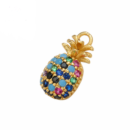 10pcs/lot 15*15mm CZ Paved Pineapple Charms Multicolor CZ on Gold CZ Paved Charms Colorful Zirconia Small Sizes Charms Beads Beyond