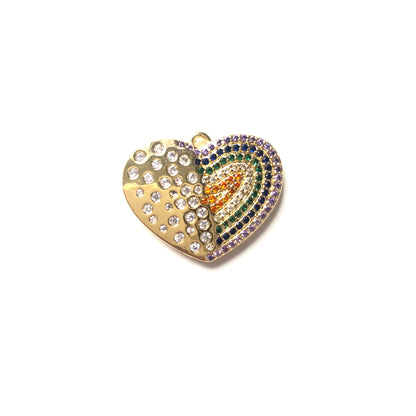 10pcs/lot 20*24.5mm CZ Paved Heart Charms Multicolor on Gold CZ Paved Charms Colorful Zirconia Hearts Charms Beads Beyond