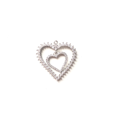 10pcs/lot 27*26.5mm CZ Paved Double Heart Charms Silver CZ Paved Charms Hearts On Sale Charms Beads Beyond