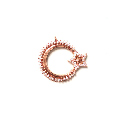 5-10pcs/lot 32*30mm CZ Paved Circle Star Charms Rose Gold CZ Paved Charms Large Sizes Sun Moon Stars Charms Beads Beyond