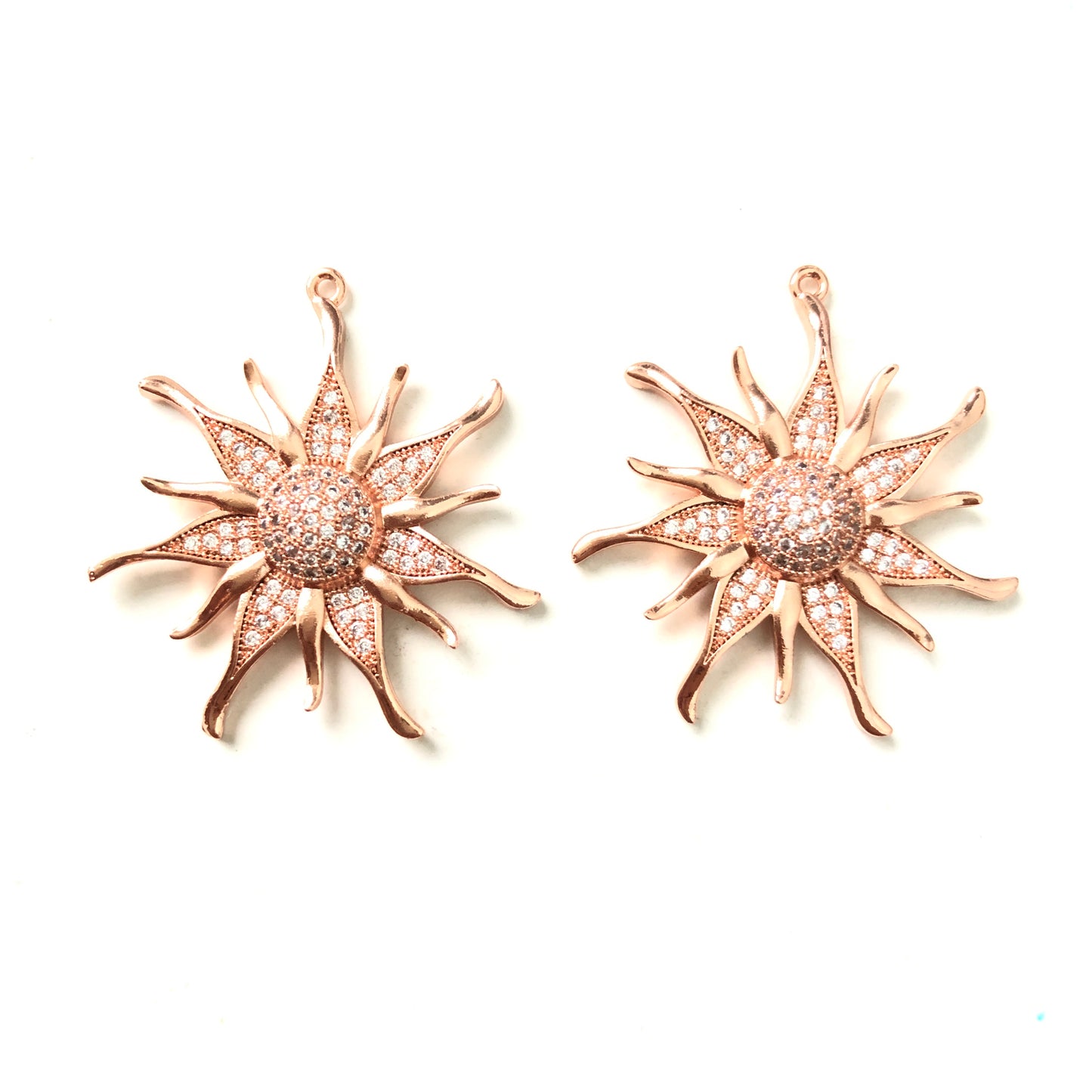 10pcs/lot 35mm CZ Paved Sunflower Charms Rose Gold CZ Paved Charms Large Sizes Sun Moon Stars Charms Beads Beyond