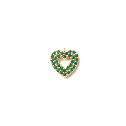 10pcs/lot 15*14mm Purple & Green CZ Paved Heart Charms Green on Gold CZ Paved Charms Colorful Zirconia Hearts Small Sizes Charms Beads Beyond