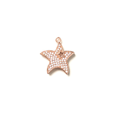 10pcs/lot 21*12mm Clear CZ Paved Star Charms Rose Gold CZ Paved Charms Sun Moon Stars Charms Beads Beyond