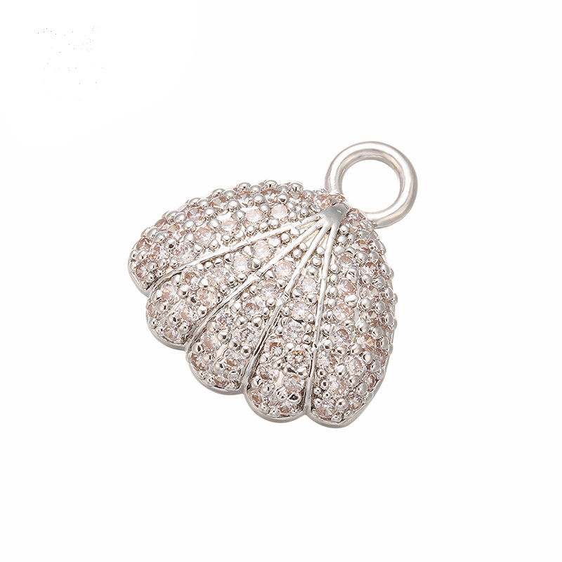 10pcs/lot 17*15mm CZ Paved Shell Charms Clear CZ on Silver CZ Paved Charms Colorful Zirconia Charms Beads Beyond