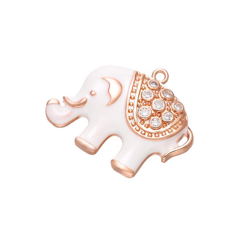 10pcs/lot 32*25mm CZ Paved White Elephant Charms Rose Gold CZ Paved Charms Animals & Insects Charms Beads Beyond