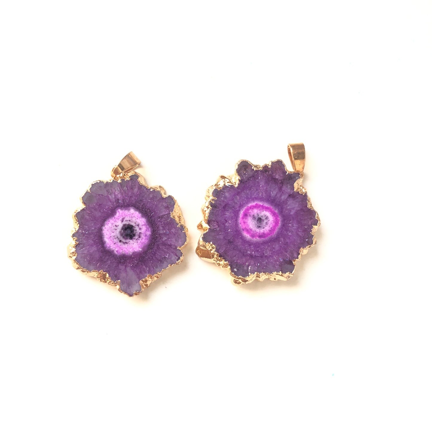 5pcs/lot 20-40mm Gold Plated Sun Flower Agate Charm Purple on Gold Stone Charms Charms Beads Beyond