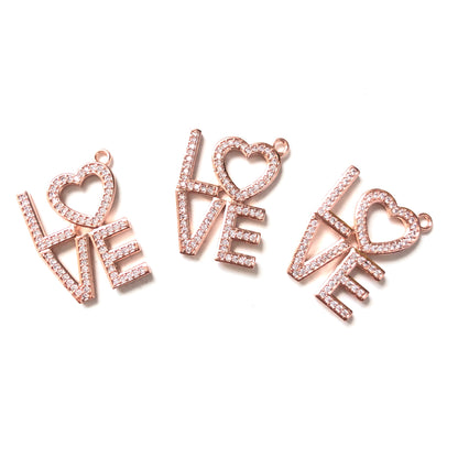 10pcs/lot 25*20mm CZ Paved LOVE Charms Rose Gold CZ Paved Charms Love Letters Words & Quotes Charms Beads Beyond