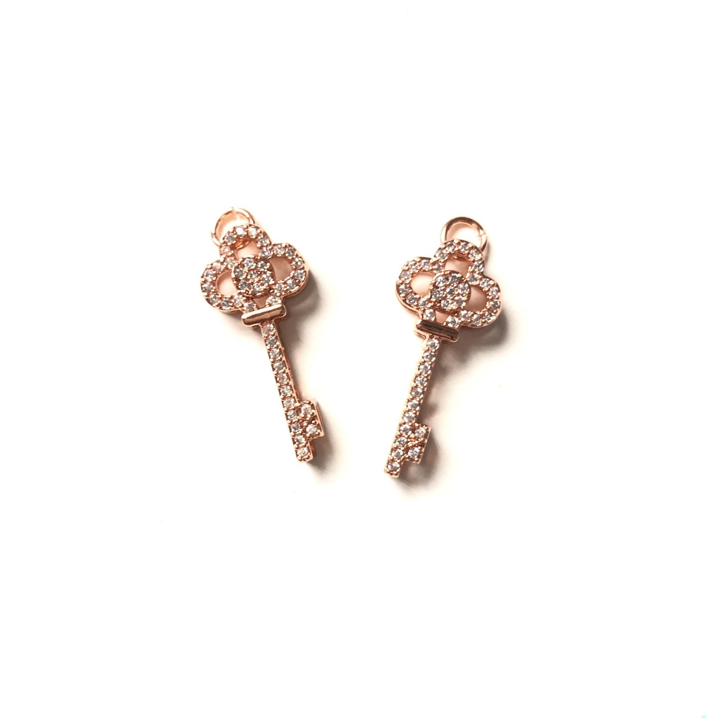 10pcs/lot 27*12mm CZ Paved Key Charms Rose Gold CZ Paved Charms Keys & Locks On Sale Charms Beads Beyond