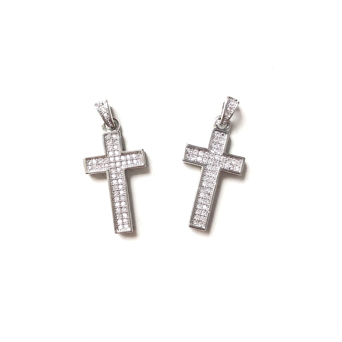 10pcs/lot 25*13mm CZ Paved Cross Charms Silver CZ Paved Charms Crosses Charms Beads Beyond