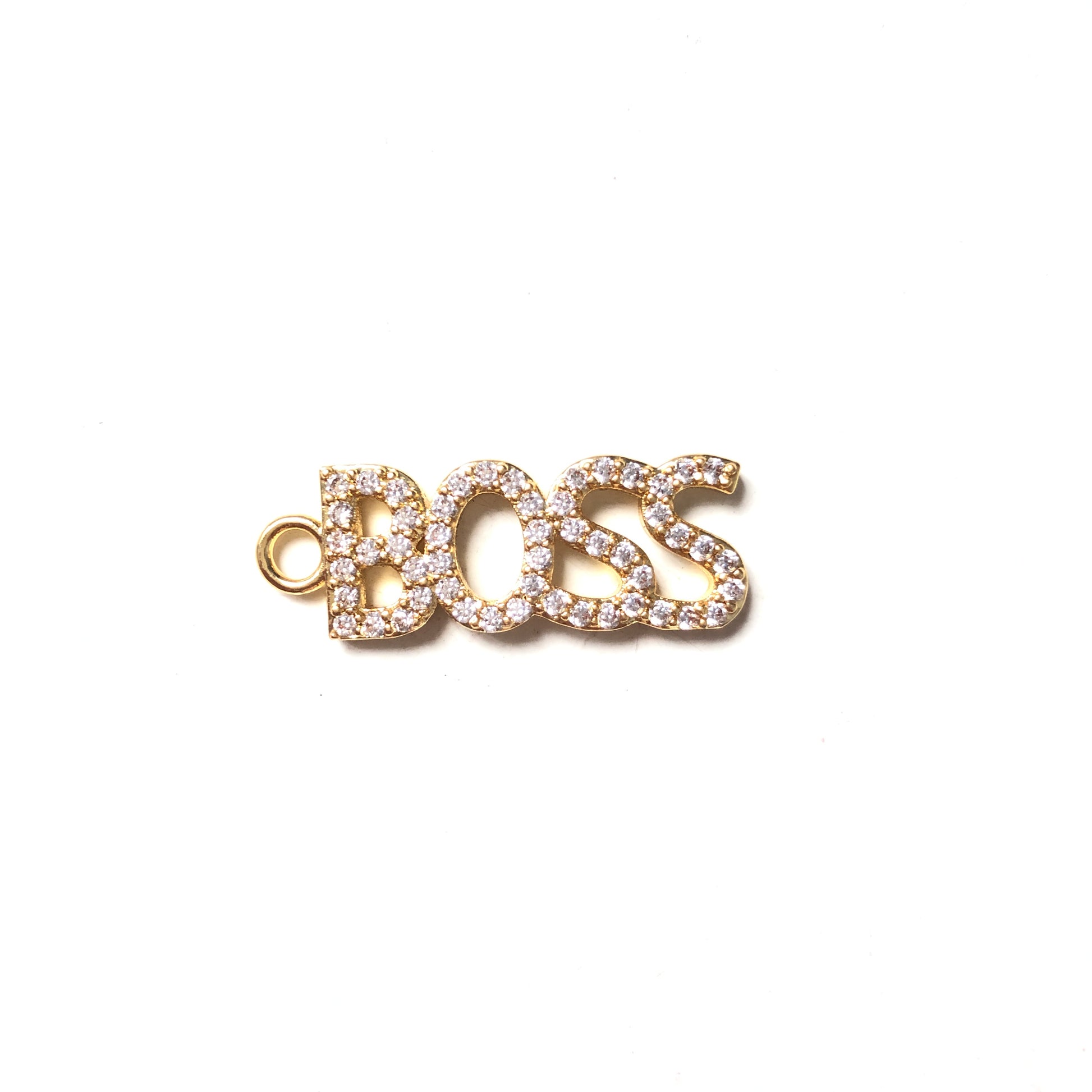 10pcs/lot Gold CZ Paved Letter Charms BOSS-10pcs CZ Paved Charms Love Letters Mother's Day Words & Quotes Charms Beads Beyond