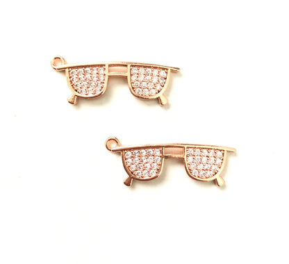 10pcs/lot 9.5*26mm CZ Paved Sunglasses Charms Rose Gold CZ Paved Charms Fashion On Sale Charms Beads Beyond