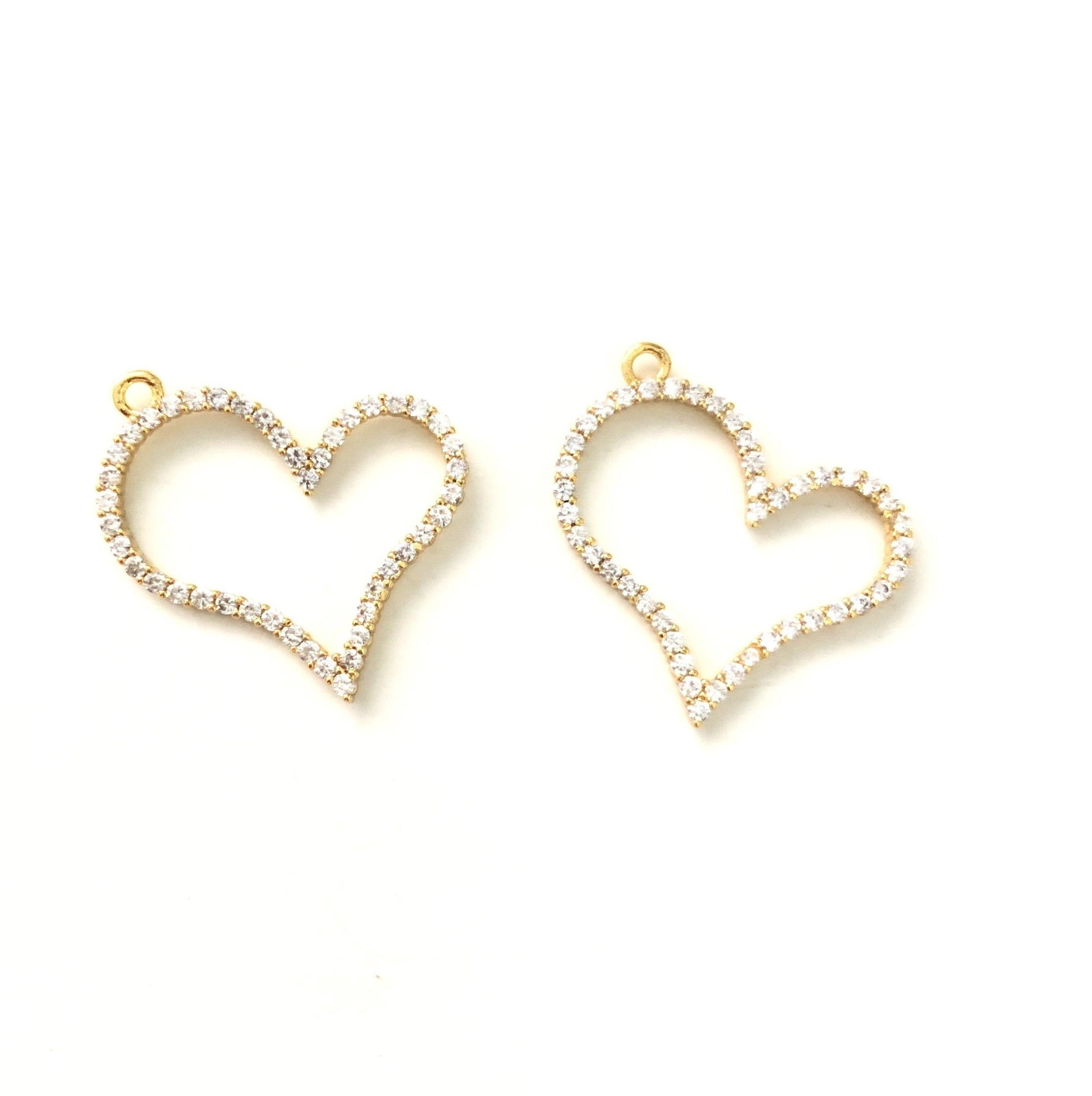 10pcs/lot 25*25mm CZ Paved Heart Charms Gold CZ Paved Charms Hearts On Sale Charms Beads Beyond