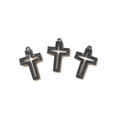 10pcs/lot 24*13mm CZ Paved Cross Charms Black on Black CZ Paved Charms Crosses Charms Beads Beyond