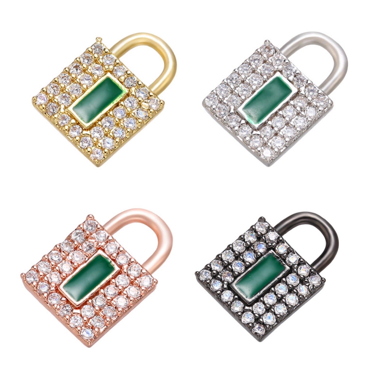 10pcs/lot 12*8mm CZ Paved Lock Charms Mix Green CZ Paved Charms Keys & Locks Small Sizes Charms Beads Beyond