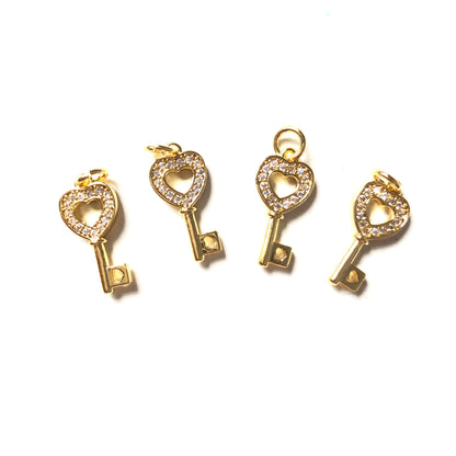 10pcs/lot 18*8.5mm CZ Paved Keys Charms Gold CZ Paved Charms Keys & Locks Small Sizes Charms Beads Beyond