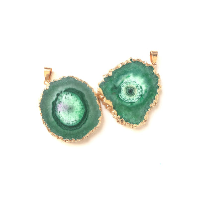 5pcs/lot 20-40mm Gold Plated Sun Flower Agate Charm Green on Gold Stone Charms Charms Beads Beyond