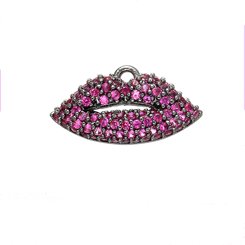 10pcs/lot 17*10mm CZ Paved Lip Charms Fuchsia CZ on Black CZ Paved Charms Fashion Small Sizes Charms Beads Beyond