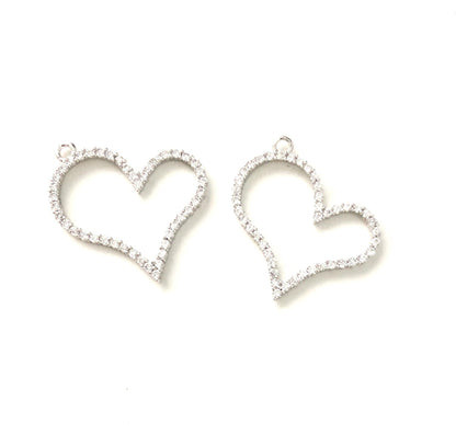 10pcs/lot 25*25mm CZ Paved Heart Charms Silver CZ Paved Charms Hearts On Sale Charms Beads Beyond