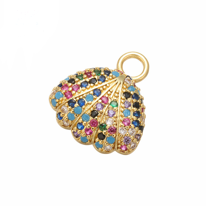 10pcs/lot 17*15mm CZ Paved Shell Charms Multicolor CZ on Gold CZ Paved Charms Colorful Zirconia Charms Beads Beyond