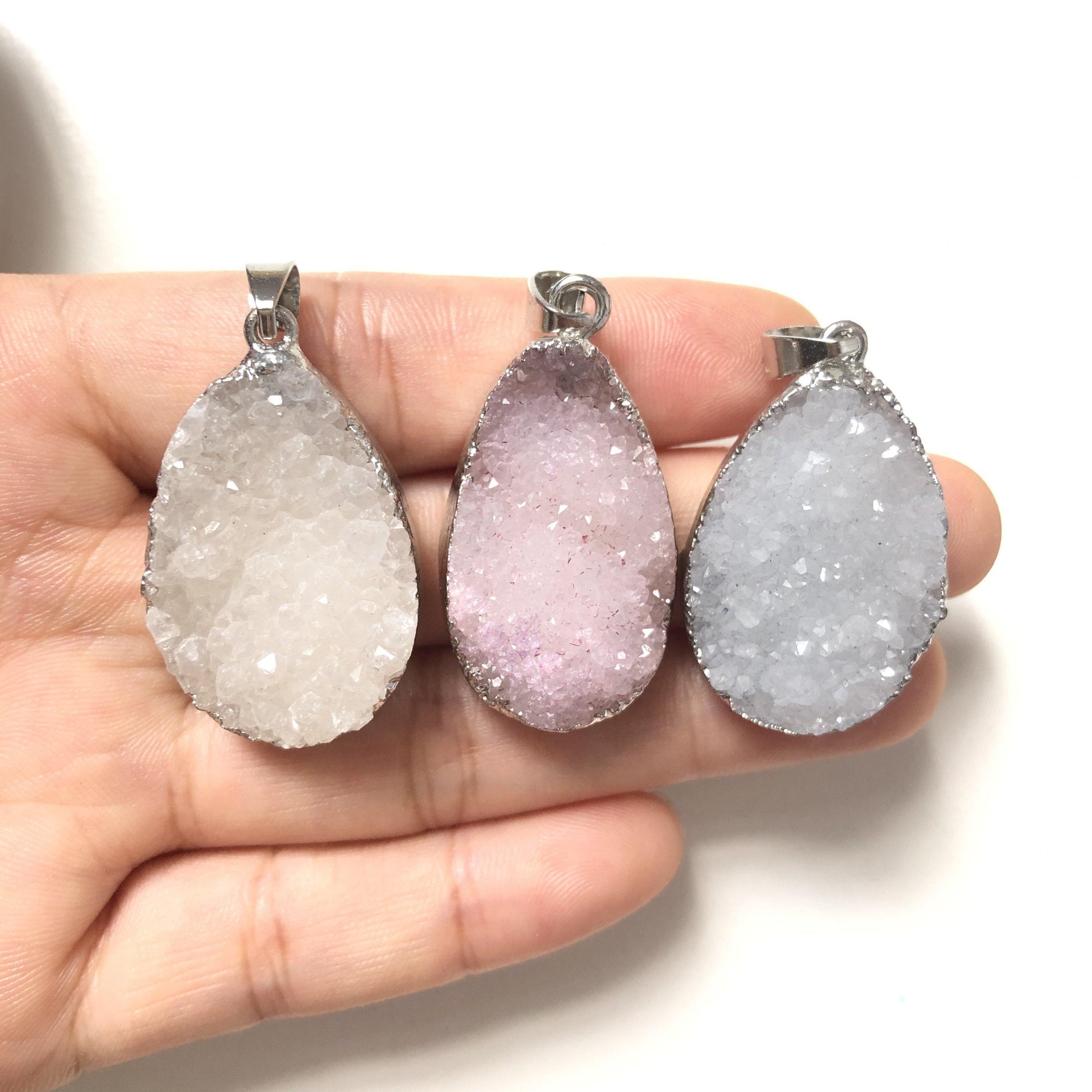 5pcs/lot 30*22mm Waterdrop Shape Natural Agate Druzy Charm-Silver Stone Charms Charms Beads Beyond