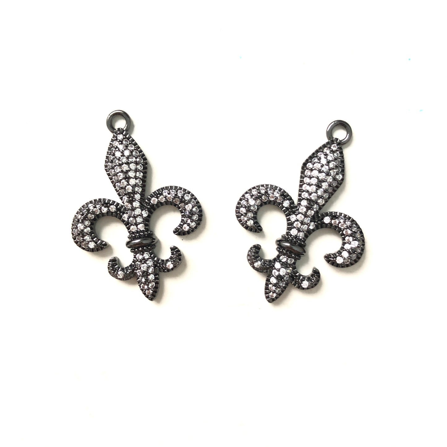 10pcs/lot 30*22mm CZ Paved Fleur De Lis Saints Charms Black CZ Paved Charms American Football Sports Louisiana Inspired Mardi Gras Charms Beads Beyond