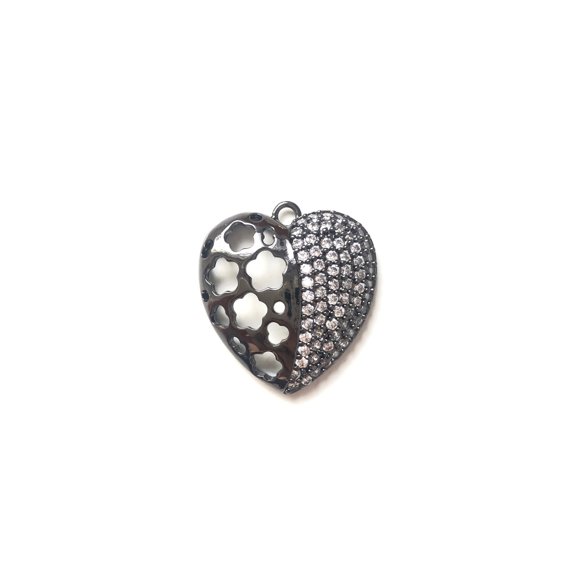 10pcs/lot 24.3*22.8mm CZ Paved Hollow Heart Charms Black CZ Paved Charms Hearts On Sale Charms Beads Beyond