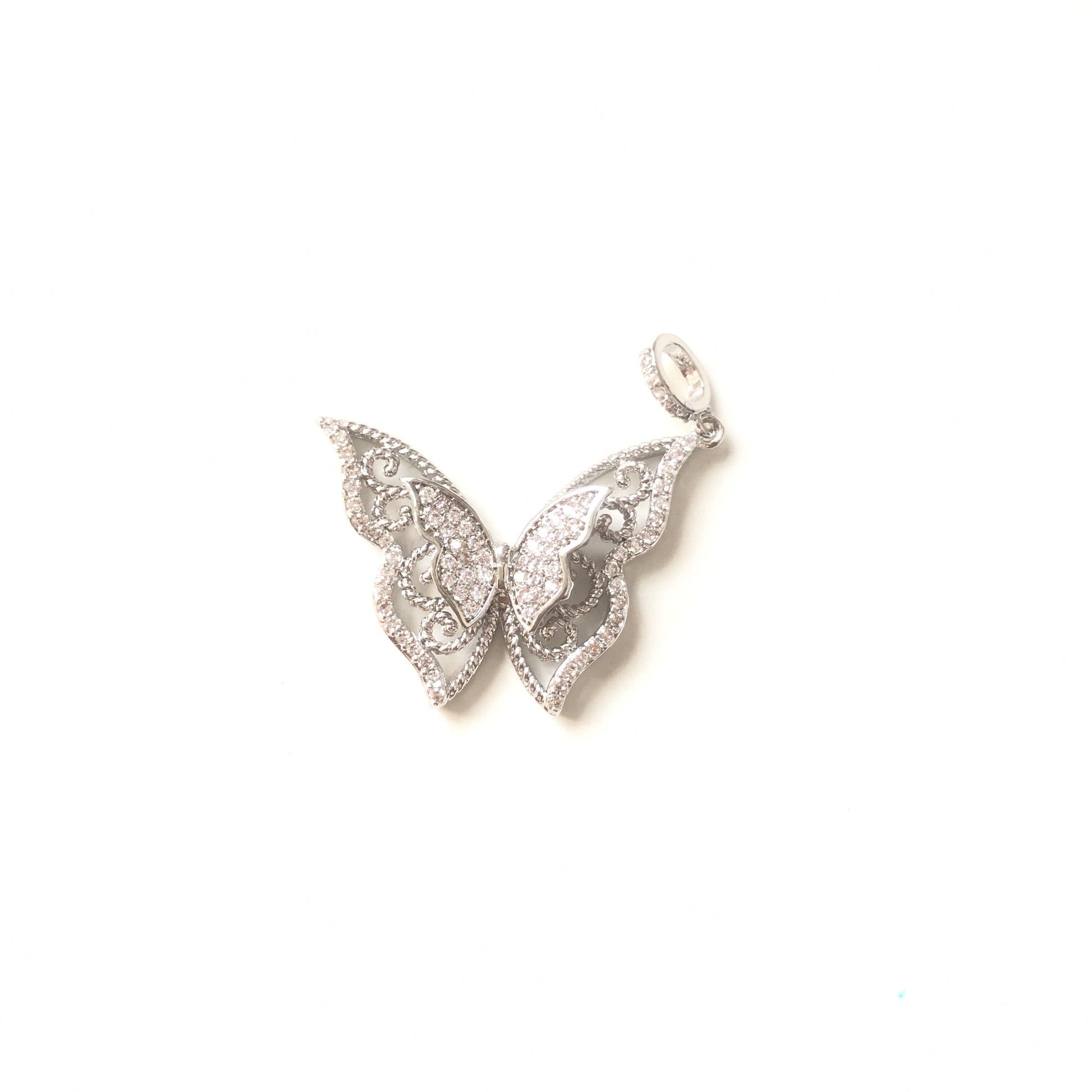 10pcs/lot 26*20mm CZ Paved Double Butterflies Charms Silver CZ Paved Charms Butterflies Charms Beads Beyond