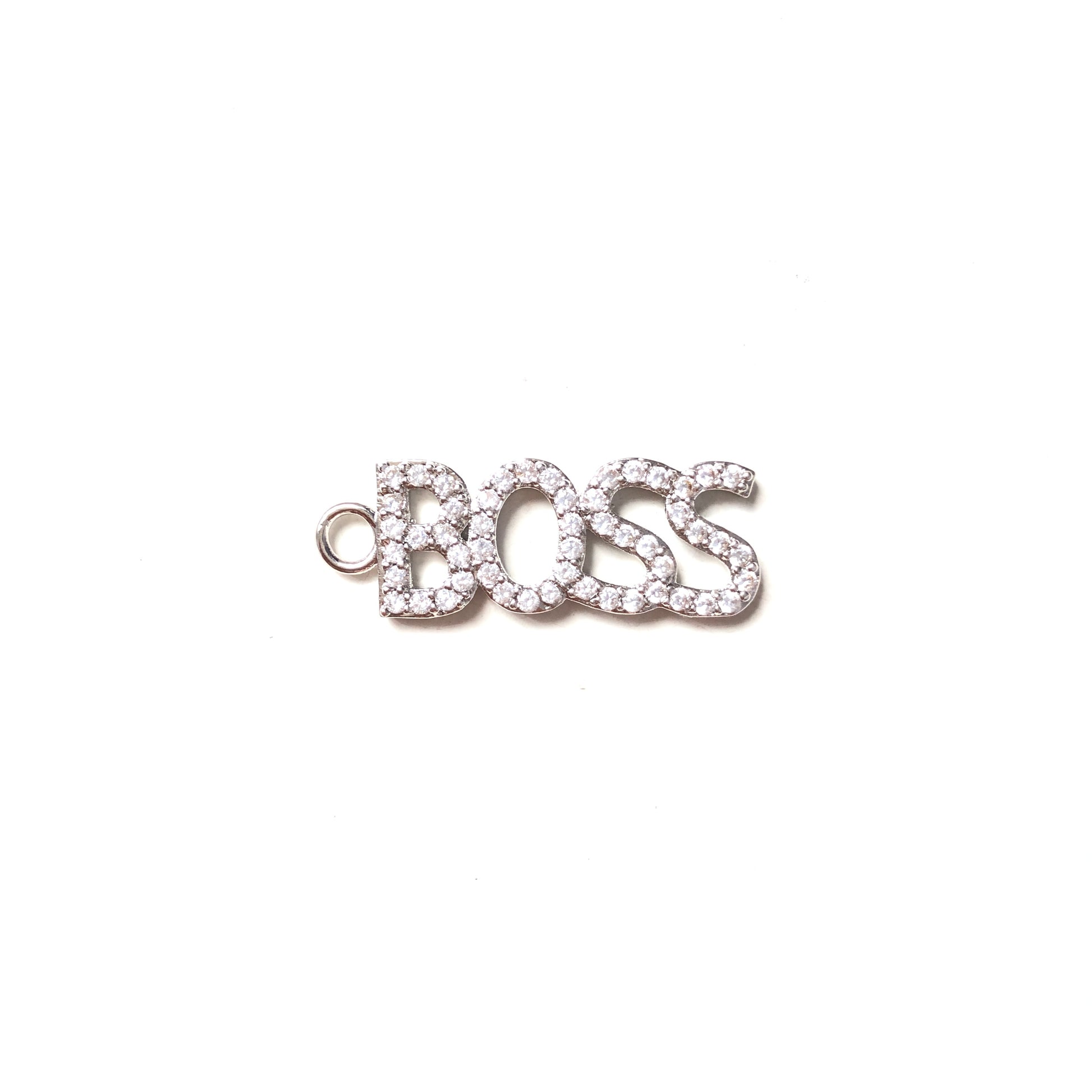 10pcs/lot Silver CZ Paved Letter Charms BOSS-10pcs CZ Paved Charms Love Letters Mother's Day Words & Quotes Charms Beads Beyond