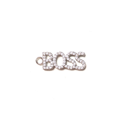 10pcs/lot Silver CZ Paved Letter Charms BOSS-10pcs CZ Paved Charms Love Letters Mother's Day Words & Quotes Charms Beads Beyond