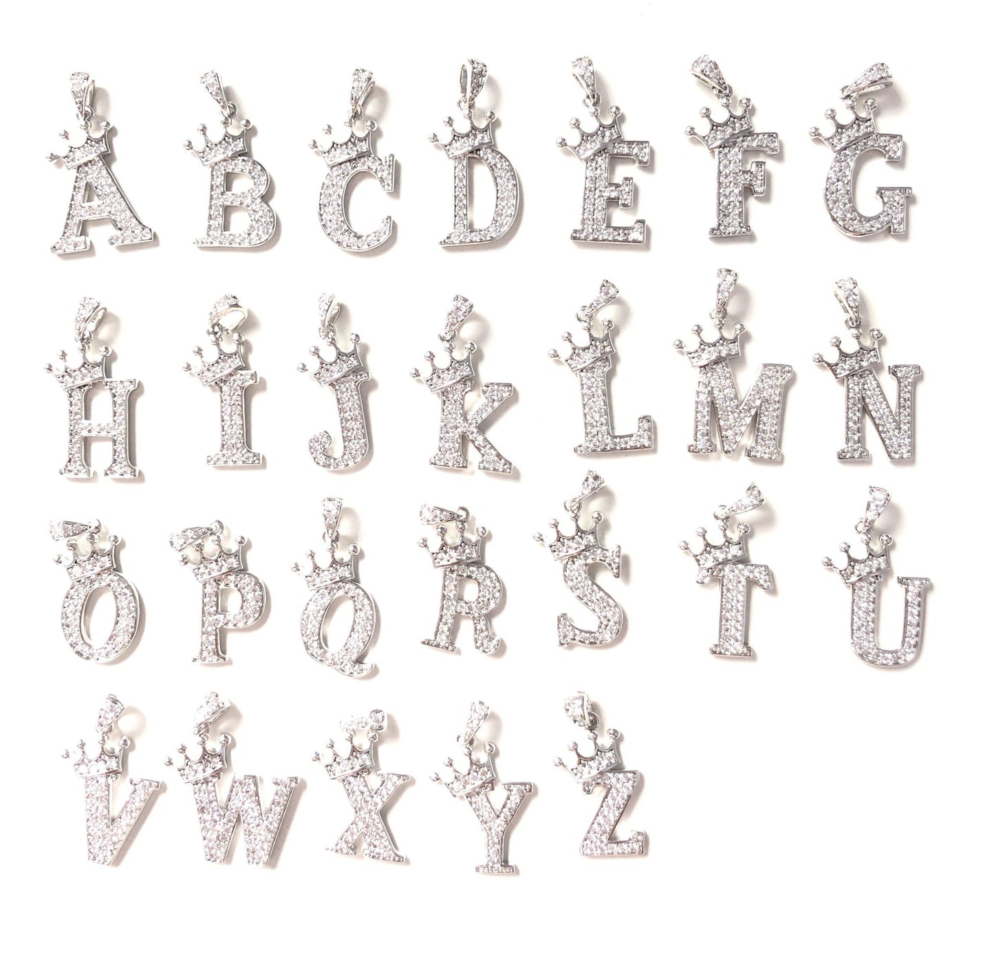 26pcs/lot 20mm CZ Paved Crown Initial Letter Alphabet Charms Silver, 26pcs from A to Z CZ Paved Charms Initials & Numbers Charms Beads Beyond
