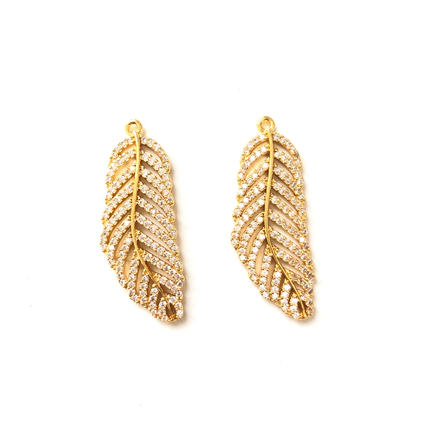10pcs/lot 30.5*13mm CZ Paved Feather Charms Gold CZ Paved Charms Feathers On Sale Charms Beads Beyond