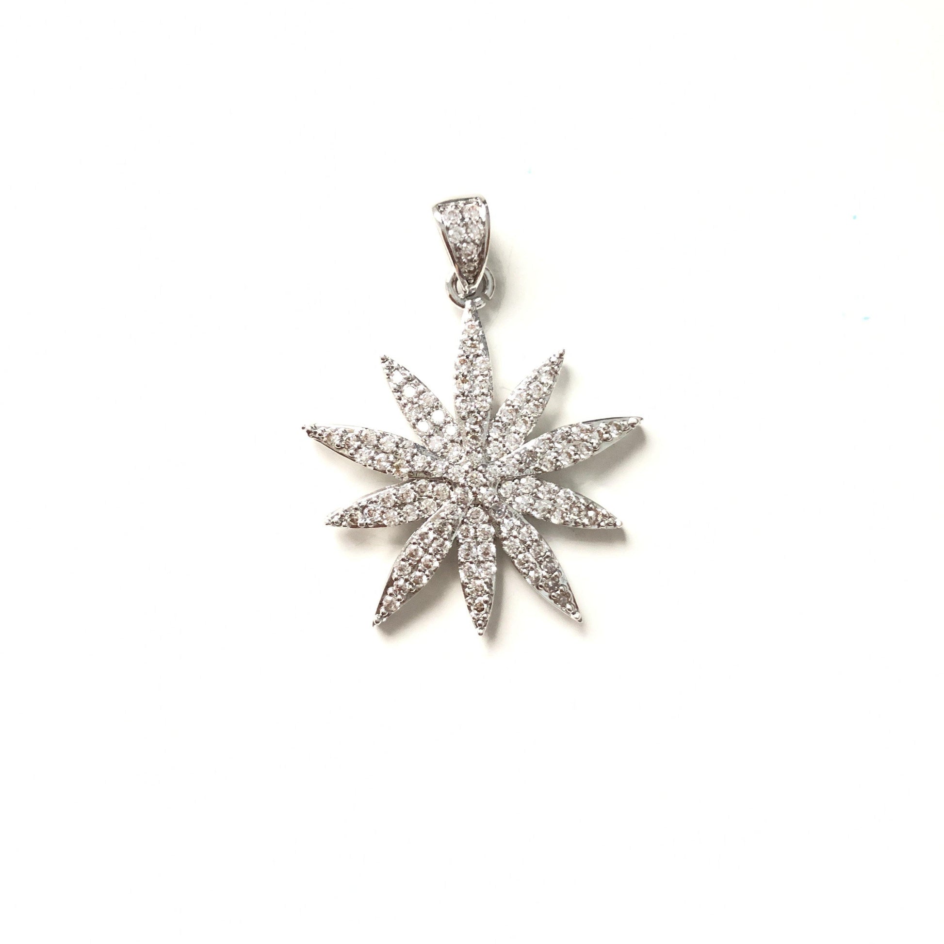 10pcs/lot 32*28mm CZ Paved Flower Charms Silver CZ Paved Charms Flowers Large Sizes Charms Beads Beyond