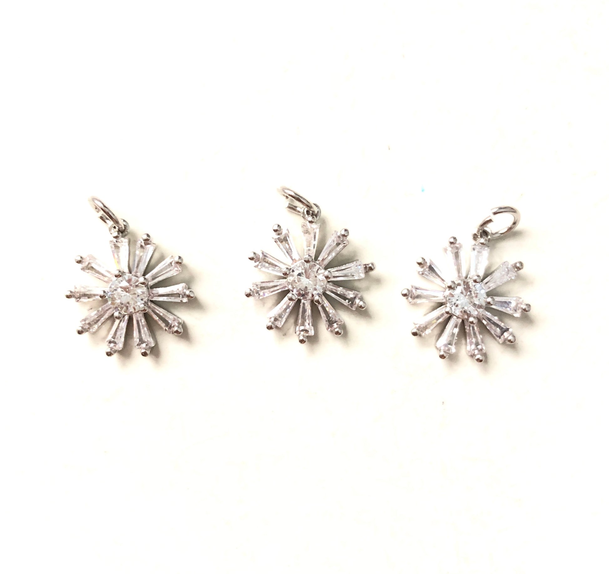 10pcs/lot 13mm CZ Paved Flower Charms Silver CZ Paved Charms Flowers Small Sizes Charms Beads Beyond