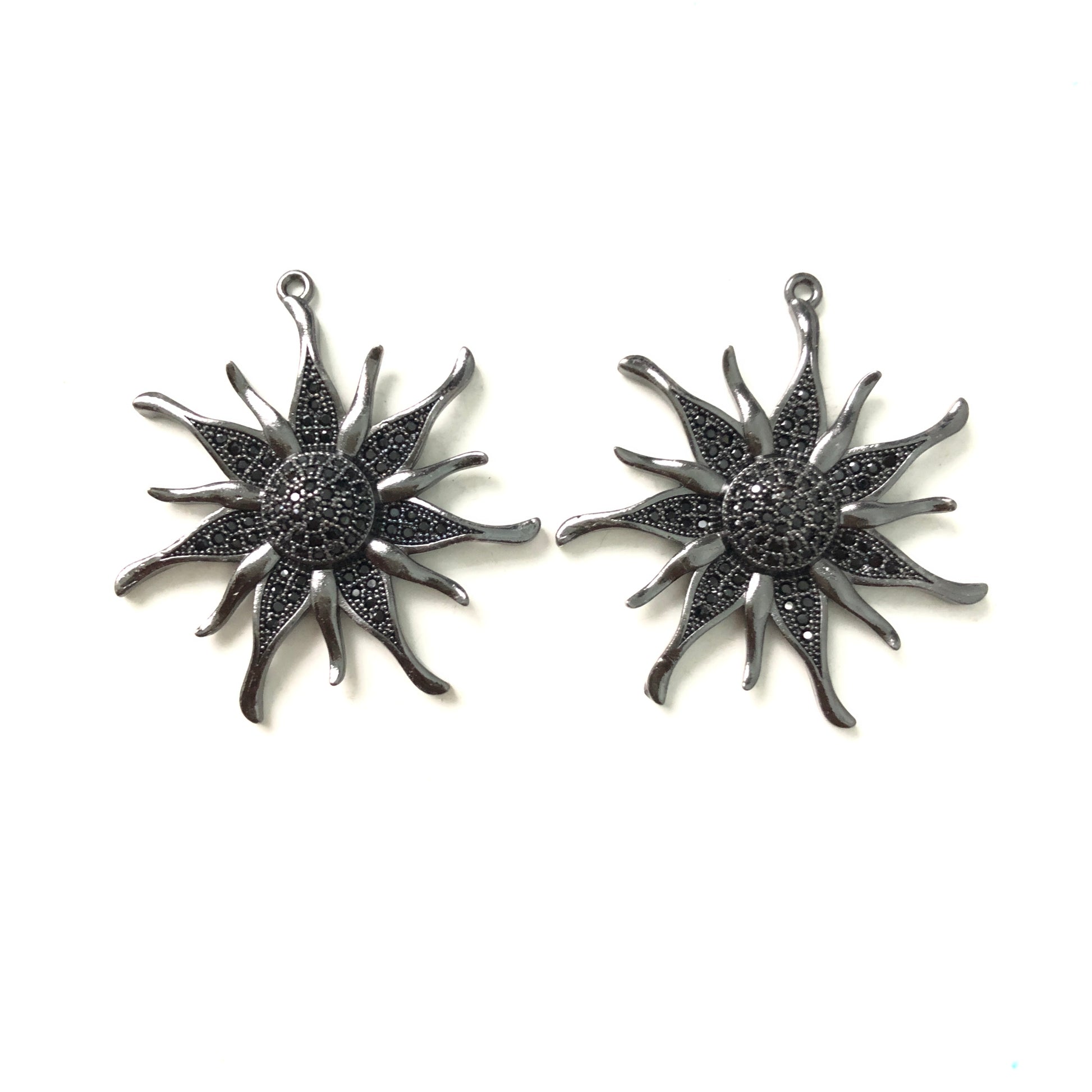 10pcs/lot 35mm CZ Paved Sunflower Charms Black on Black CZ Paved Charms Large Sizes Sun Moon Stars Charms Beads Beyond