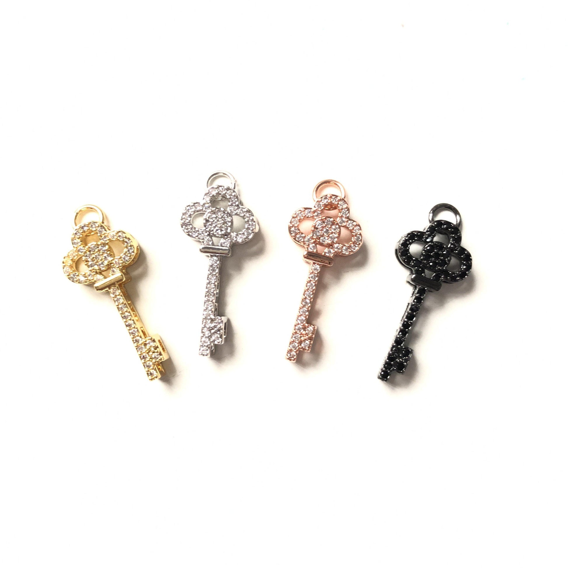 10pcs/lot 27*12mm CZ Paved Key Charms CZ Paved Charms Keys & Locks On Sale Charms Beads Beyond