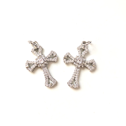 10pcs/lot 25*19mm CZ Paved Cross Charms Silver CZ Paved Charms Crosses Charms Beads Beyond