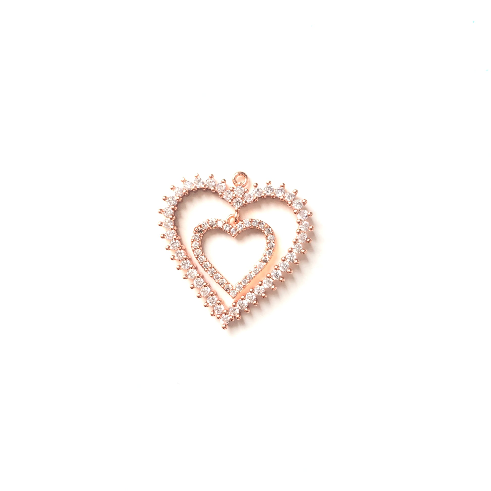 10pcs/lot 27*26.5mm CZ Paved Double Heart Charms Rose Gold CZ Paved Charms Hearts On Sale Charms Beads Beyond