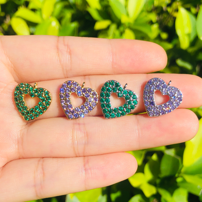 10pcs/lot 15*14mm Purple & Green CZ Paved Heart Charms Mix Color CZ Paved Charms Colorful Zirconia Hearts Small Sizes Charms Beads Beyond