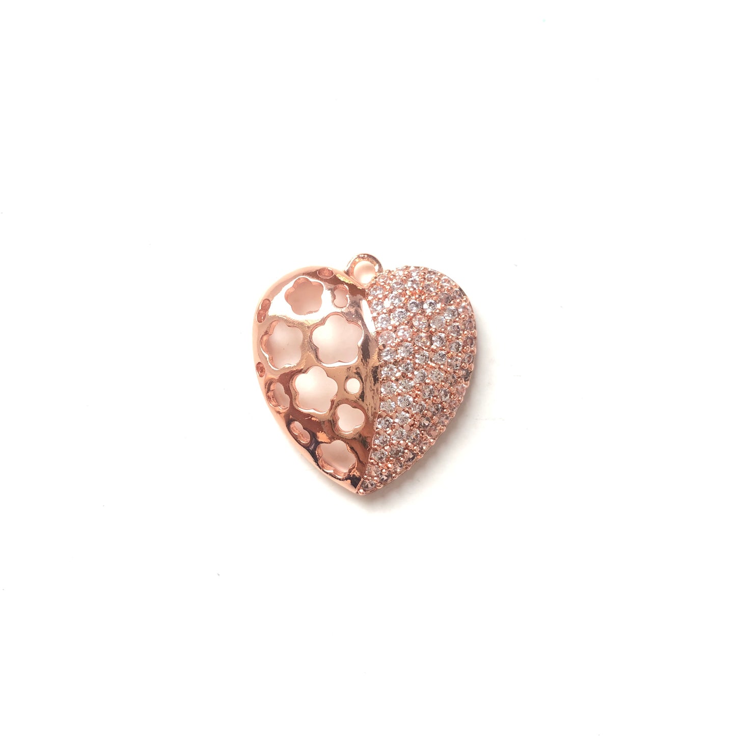 10pcs/lot 24.3*22.8mm CZ Paved Hollow Heart Charms Rose Gold CZ Paved Charms Hearts On Sale Charms Beads Beyond