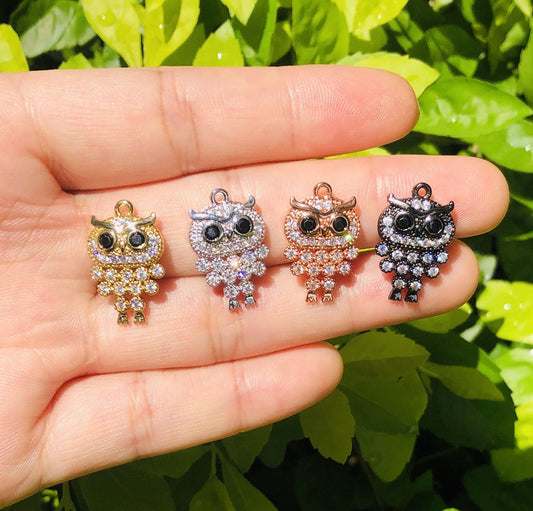 10pcs/lot 19*12mm CZ Paved Owl Charms Mix Color CZ Paved Charms Animals & Insects Charms Beads Beyond