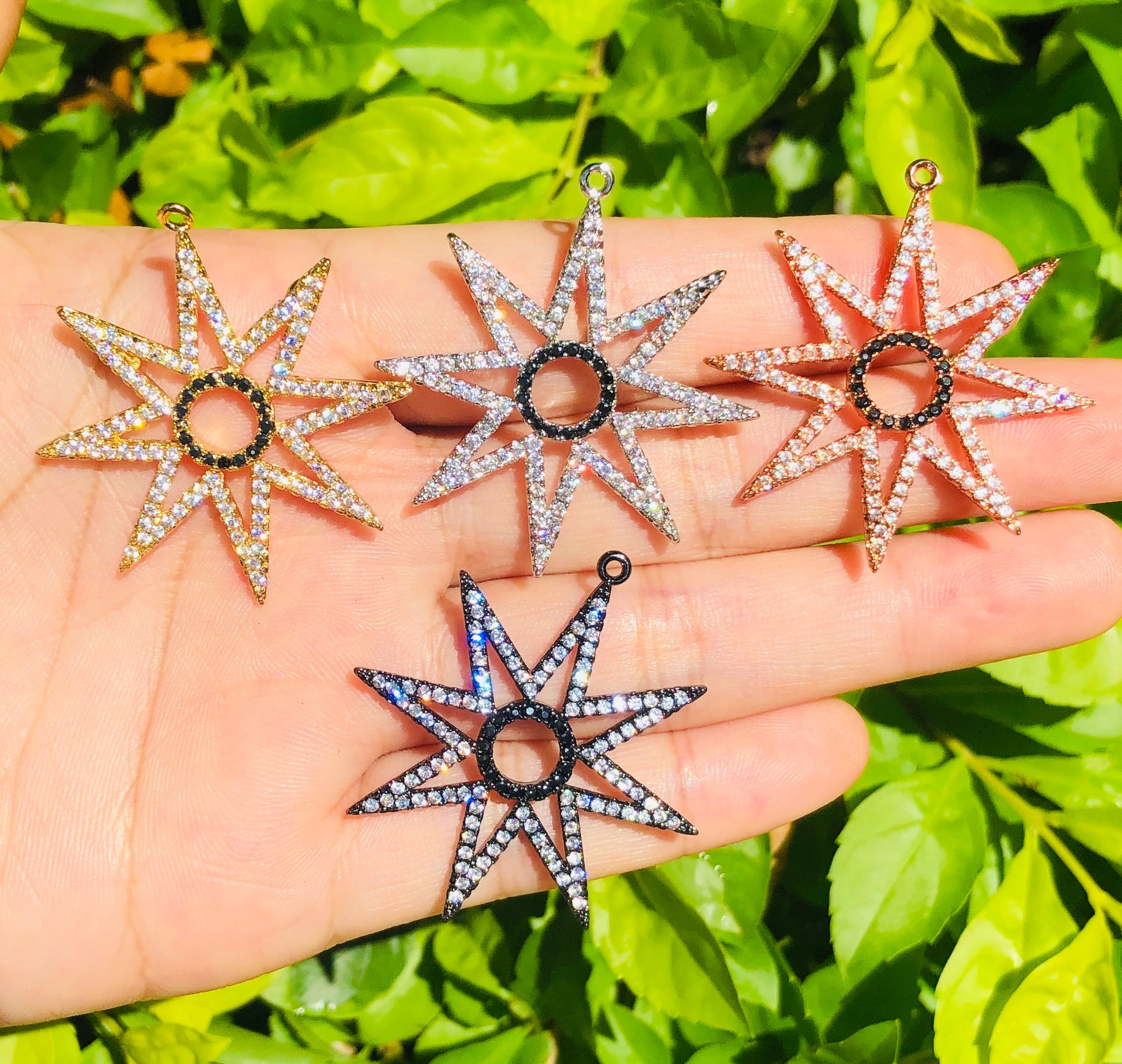 10pcs/lot 35*37mm CZ Paved Star Charms Mix Color CZ Paved Charms Large Sizes Sun Moon Stars Charms Beads Beyond