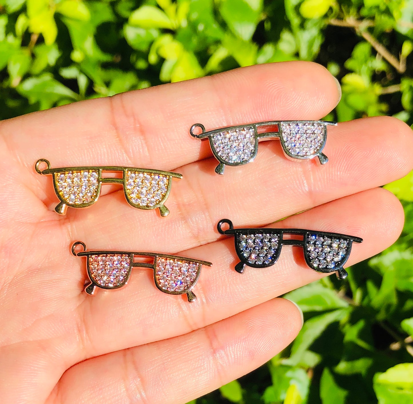 10pcs/lot 9.5*26mm CZ Paved Sunglasses Charms Mix Color CZ Paved Charms Fashion On Sale Charms Beads Beyond