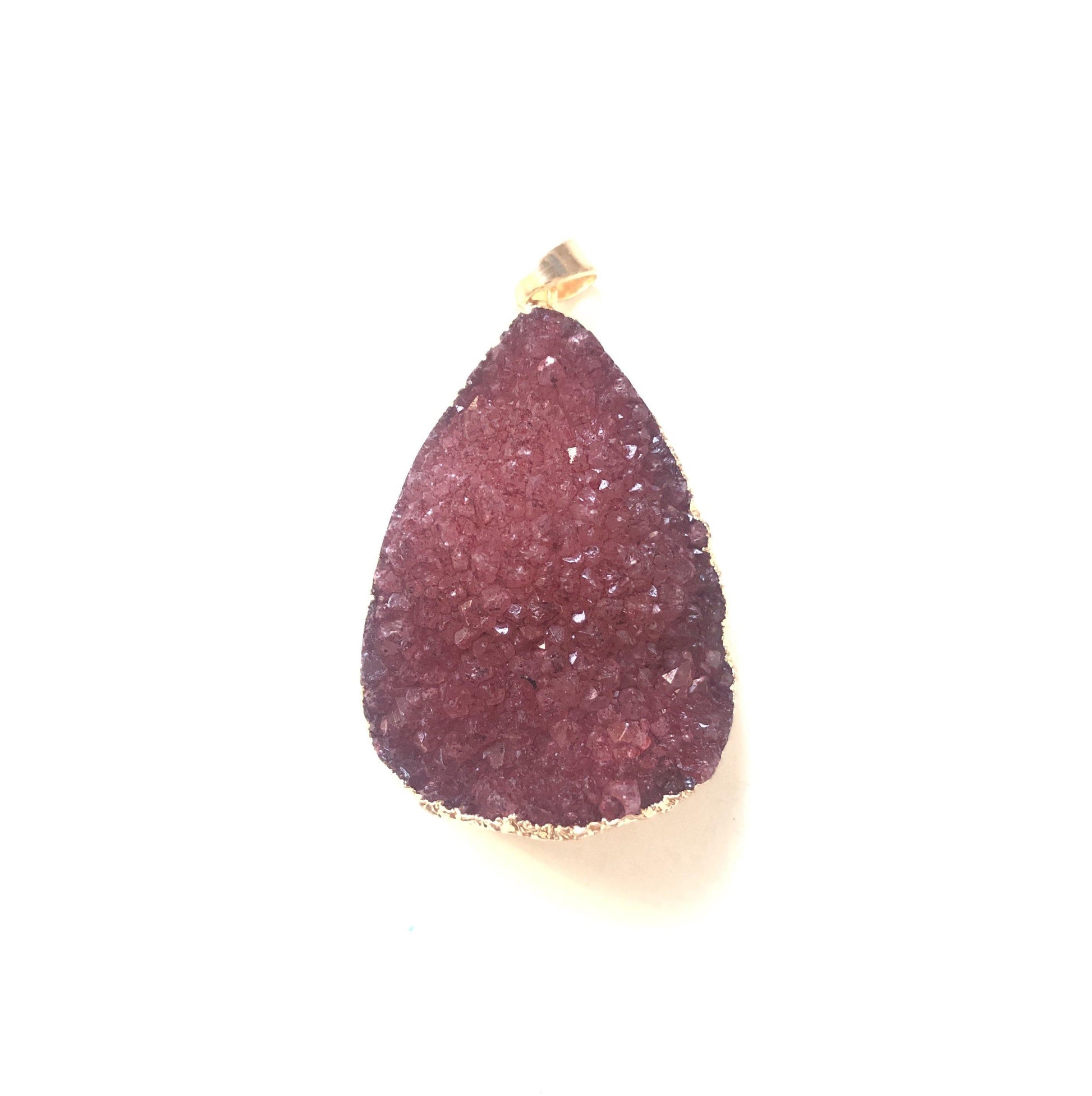 5pcs/lot 42*30mm Waterdrop Shape Natural Agate Druzy Charm Pink on Gold Stone Charms Charms Beads Beyond