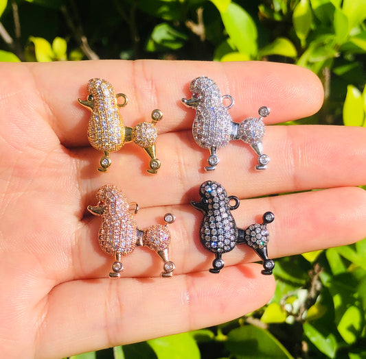10pcs/lot 19*19mm CZ Paved Poodle Charms Mix Color CZ Paved Charms Animals & Insects Charms Beads Beyond