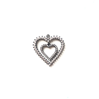 10pcs/lot 27*26.5mm CZ Paved Double Heart Charms Black CZ Paved Charms Hearts On Sale Charms Beads Beyond