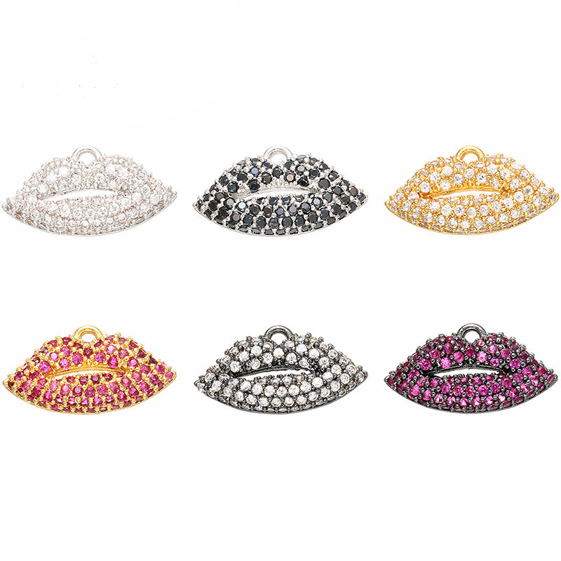 10pcs/lot 17*10mm CZ Paved Lip Charms Mix Colors CZ Paved Charms Fashion Small Sizes Charms Beads Beyond
