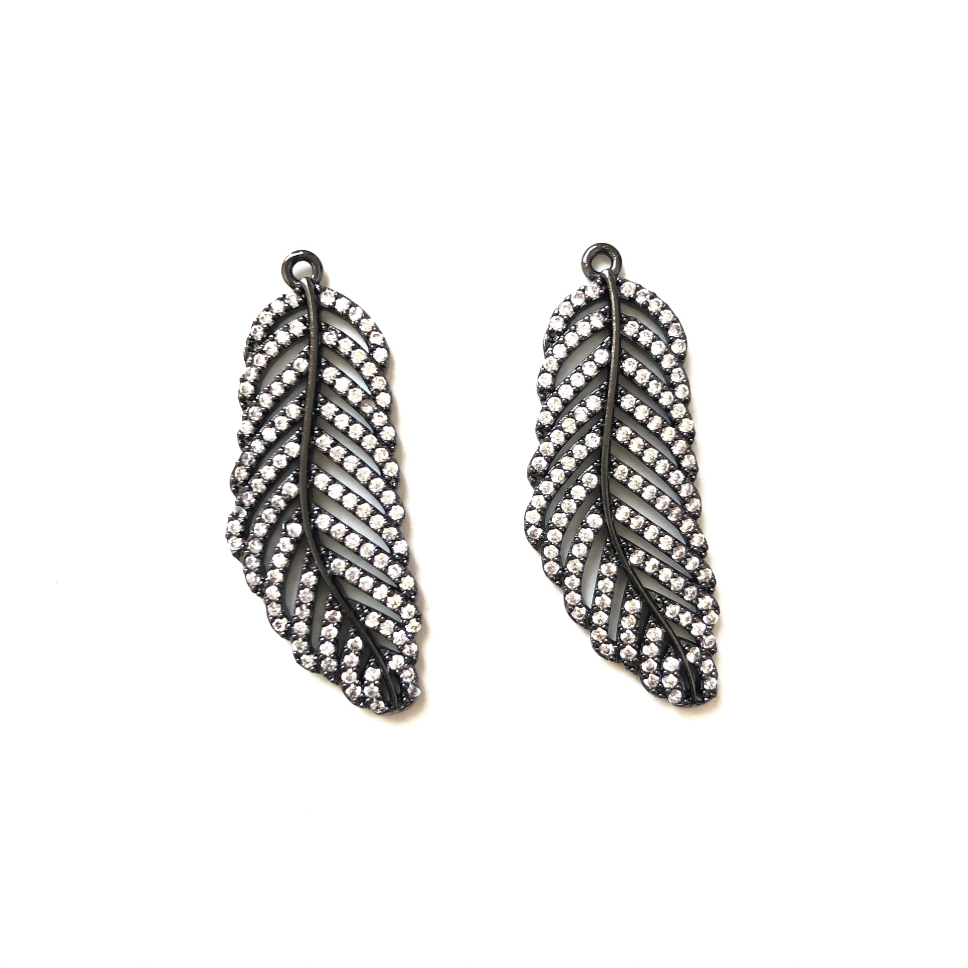 10pcs/lot 30.5*13mm CZ Paved Feather Charms Black CZ Paved Charms Feathers On Sale Charms Beads Beyond
