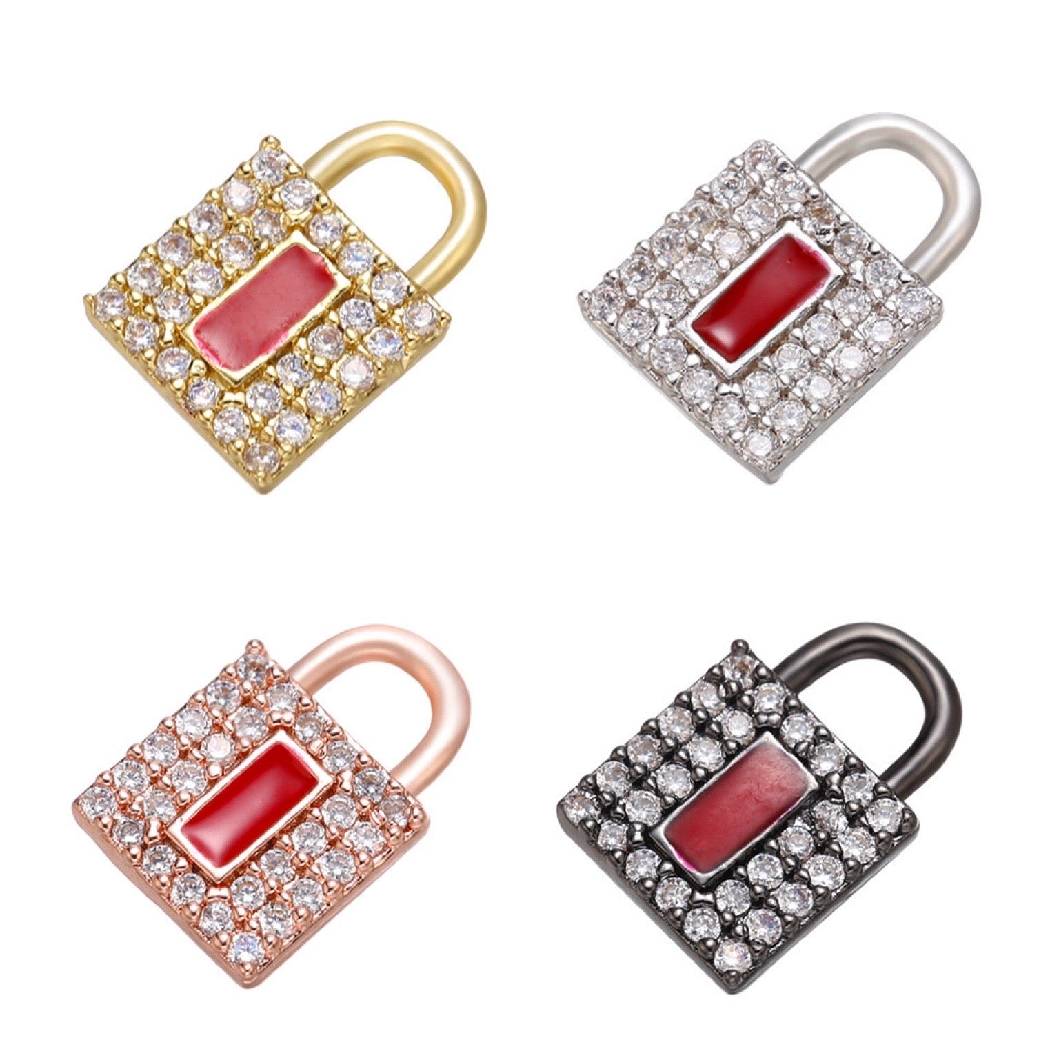 10pcs/lot 12*8mm CZ Paved Lock Charms Mix Red CZ Paved Charms Keys & Locks Small Sizes Charms Beads Beyond